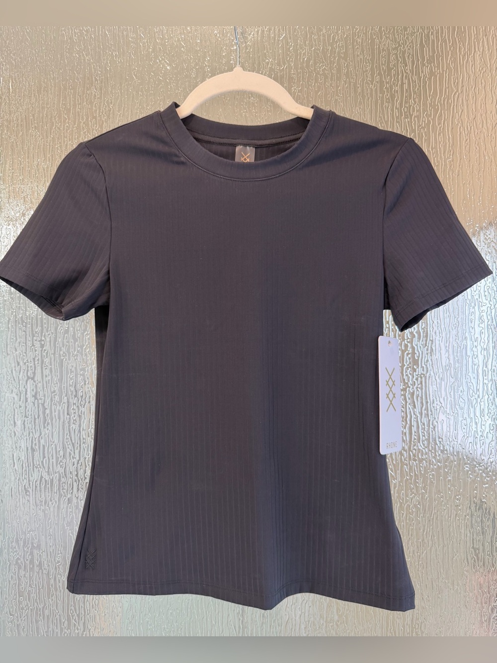 RHONE Modern Ribbed Short Sleeve Crew Neck Top Black Sz Small